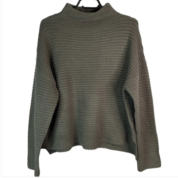 GARAGE NWT Blackened Pearl Grey Horizontal Rib Stitch Funnel Neck Sweater Size L - Picture 2 of 11